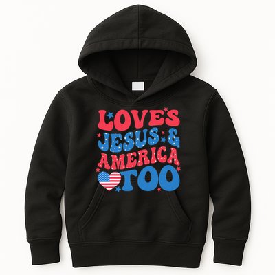 Loves Jesus And America Too 4th Of July Christian Women Kids Hoodie