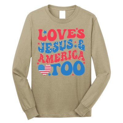 Loves Jesus And America Too 4th Of July Christian Women Long Sleeve Shirt