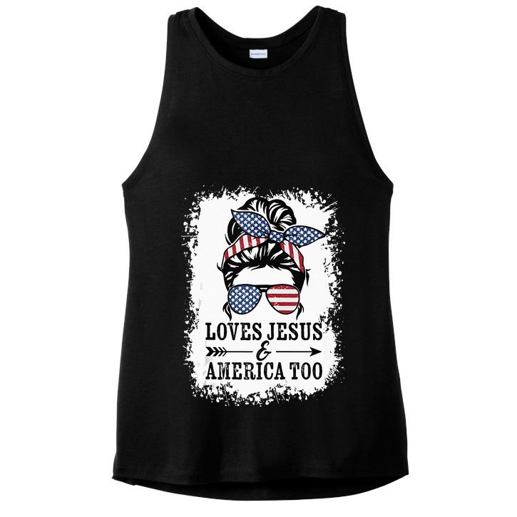 Loves Jesus & America Too Cute Christian Womens 4th July Ladies PosiCharge Tri-Blend Wicking Tank