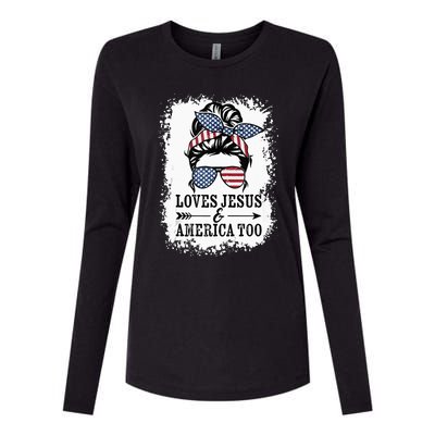 Loves Jesus & America Too Cute Christian Womens 4th July Womens Cotton Relaxed Long Sleeve T-Shirt