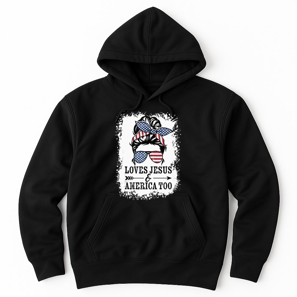Loves Jesus & America Too Cute Christian Womens 4th July Hoodie