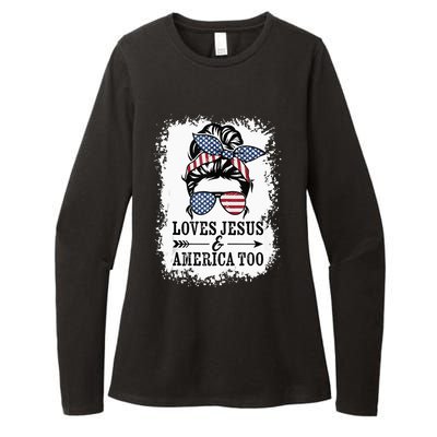 Loves Jesus & America Too Cute Christian Womens 4th July Womens CVC Long Sleeve Shirt