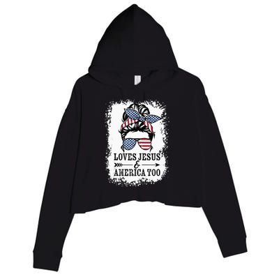 Loves Jesus & America Too Cute Christian Womens 4th July Crop Fleece Hoodie