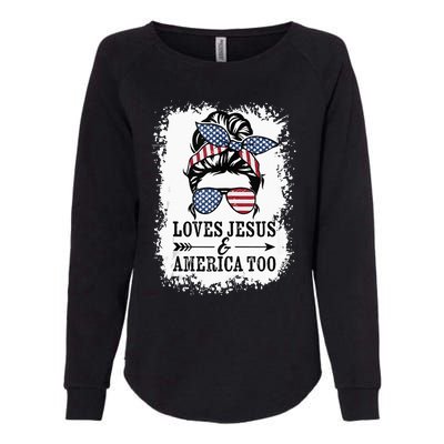 Loves Jesus & America Too Cute Christian Womens 4th July Womens California Wash Sweatshirt