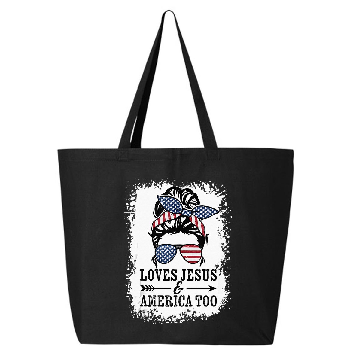 Loves Jesus & America Too Cute Christian Womens 4th July 25L Jumbo Tote