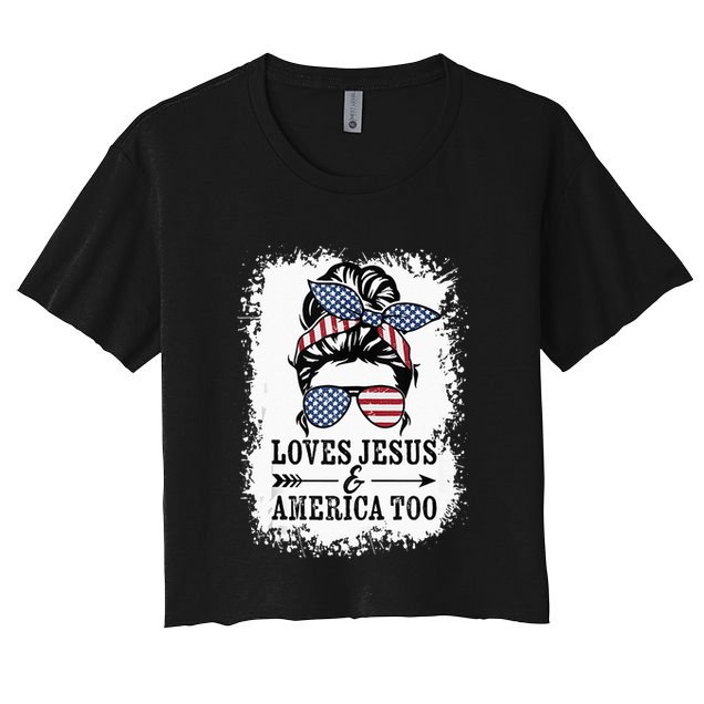Loves Jesus & America Too Cute Christian Womens 4th July Crop Top