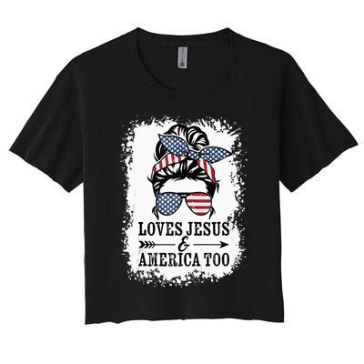 Loves Jesus & America Too Cute Christian Womens 4th July Women's Crop Top Tee