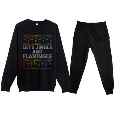 Let’S Jingle And Flamingle Christmas Pink Flamingo Party Gift Premium Crewneck Sweatsuit Set