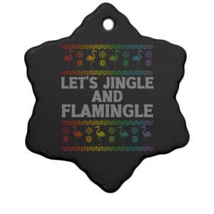 Let’S Jingle And Flamingle Christmas Pink Flamingo Party Gift Ceramic Star Ornament