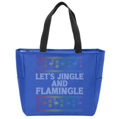 Let’S Jingle And Flamingle Christmas Pink Flamingo Party Gift Zip Tote Bag