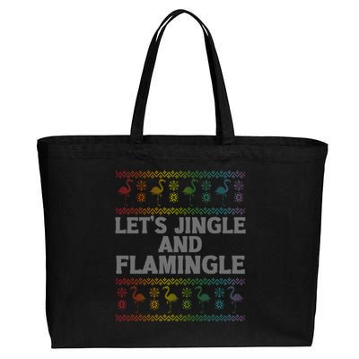 Let’S Jingle And Flamingle Christmas Pink Flamingo Party Gift Cotton Canvas Jumbo Tote