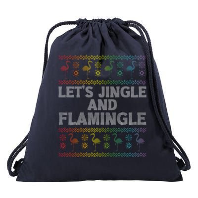 Let’S Jingle And Flamingle Christmas Pink Flamingo Party Gift Drawstring Bag