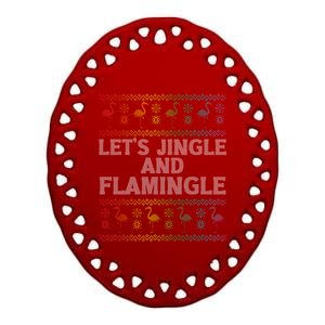 Let’S Jingle And Flamingle Christmas Pink Flamingo Party Gift Ceramic Oval Ornament