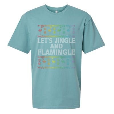 Let’S Jingle And Flamingle Christmas Pink Flamingo Party Gift Sueded Cloud Jersey T-Shirt