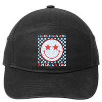 Loves Jesus and America Too God Christian Groovy 4th of July 7-Panel Snapback Hat