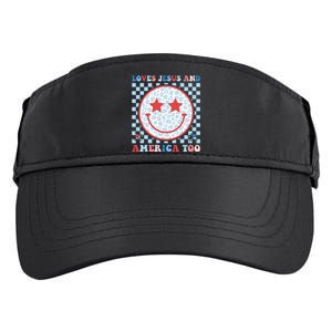 Loves Jesus and America Too God Christian Groovy 4th of July Adult Drive Performance Visor