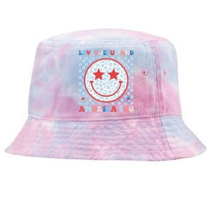 Loves Jesus and America Too God Christian Groovy 4th of July Tie-Dyed Bucket Hat