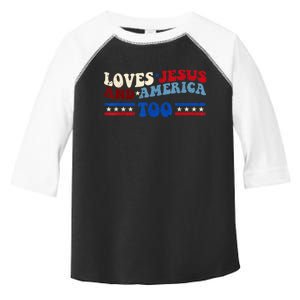 Loves Jesus And America Too Patriotic 4th of july christian Toddler Fine Jersey T-Shirt