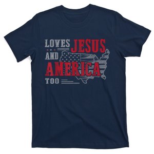 Love Jesus And America Too Funny America Flag T-Shirt