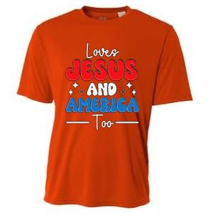 Loves Jesus And America Too For USA Patriotic Christians Cooling Performance Crew T-Shirt