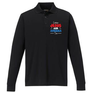 Loves Jesus And America Too For USA Patriotic Christians Performance Long Sleeve Polo