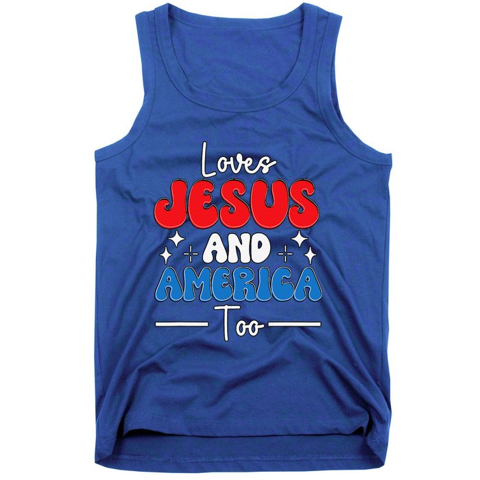 Loves Jesus And America Too For USA Patriotic Christians Tank Top