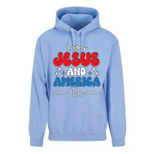 Loves Jesus And America Too For USA Patriotic Christians Unisex Surf Hoodie