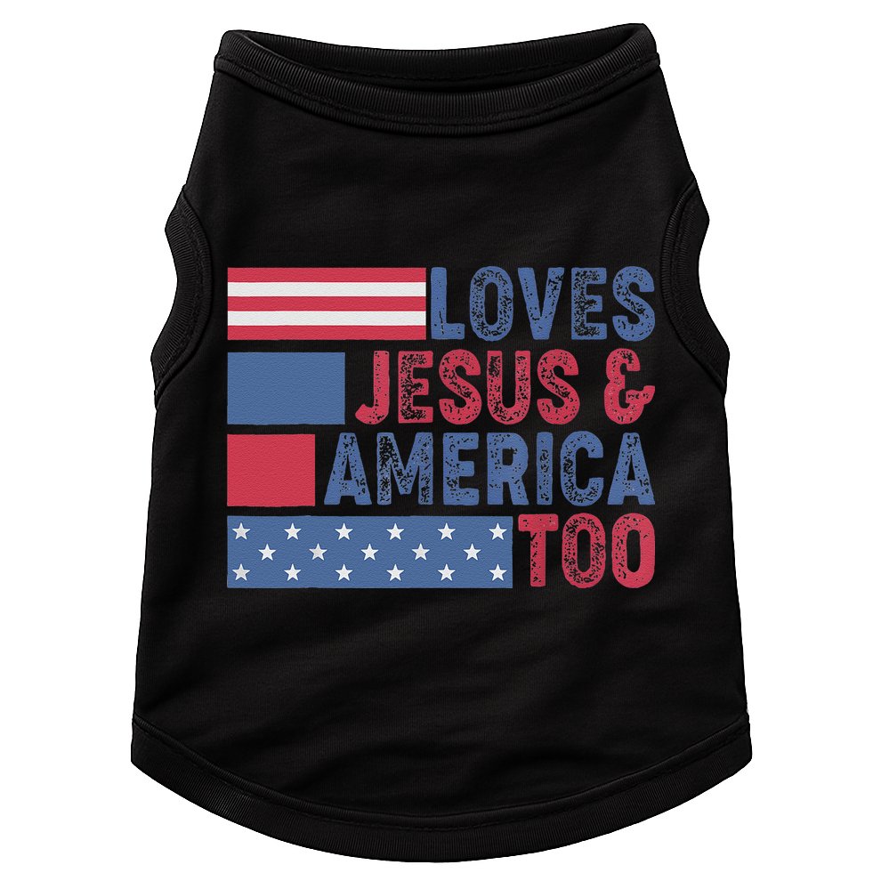 Loves Jesus & America Too Christ 4th Of July American Flag Gift Doggie Tank