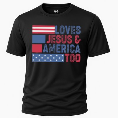 Loves Jesus & America Too Christ 4th Of July American Flag Gift Performance Shirt