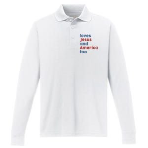 Loves Jesus And America Too Patriotic Christian Performance Long Sleeve Polo