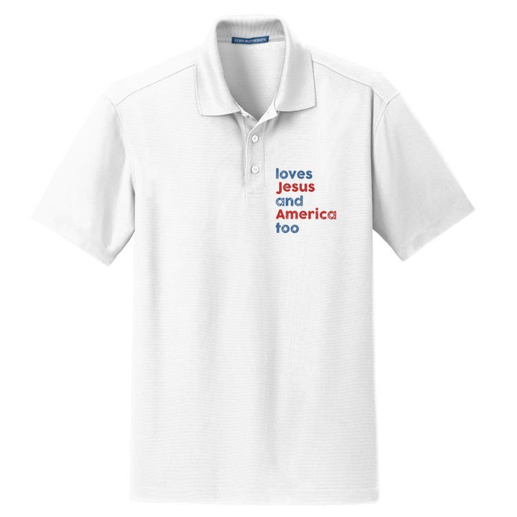 Loves Jesus And America Too Patriotic Christian Dry Zone Grid Polo