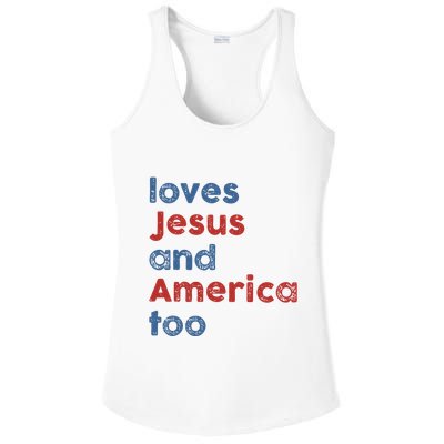 Loves Jesus And America Too Patriotic Christian Ladies PosiCharge Competitor Racerback Tank