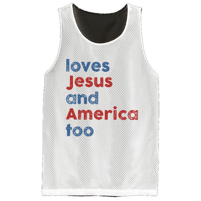 Loves Jesus And America Too Patriotic Christian Mesh Reversible Basketball Jersey Tank