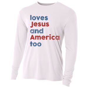 Loves Jesus And America Too Patriotic Christian Cooling Performance Long Sleeve Crew