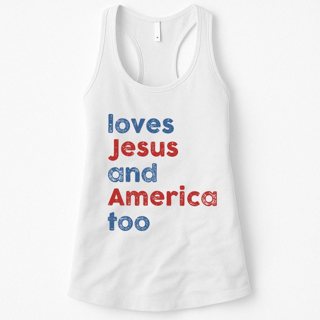 Loves Jesus And America Too Patriotic Christian Womens Tank Top