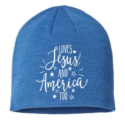 Loves Jesus And America Too 4th Of July Independence Day Christian Sustainable Beanie