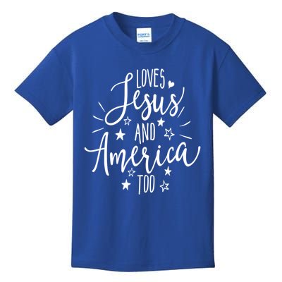 Loves Jesus And America Too 4th Of July Independence Day Christian Kids T-Shirt