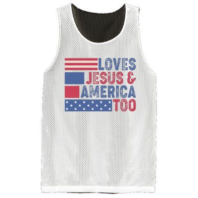 Loves Jesus & America Too Christ 4th Of July American Flag Mesh Reversible Basketball Jersey Tank