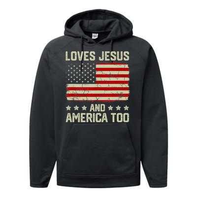 Loves Jesus And America Too USA Patriotic Christian Performance Fleece Hoodie