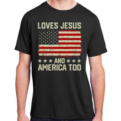 Loves Jesus And America Too USA Patriotic Christian Adult ChromaSoft Performance T-Shirt