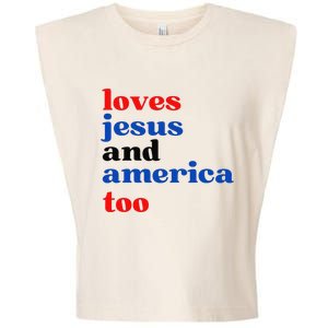 Loves Jesus and America Too Patriotic Proud Garment-Dyed Women's Muscle Tee