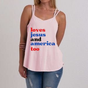 Loves Jesus and America Too Patriotic Proud Women's Strappy Tank