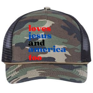 Loves Jesus And America Too 4th Of July Retro Rope Trucker Hat Cap