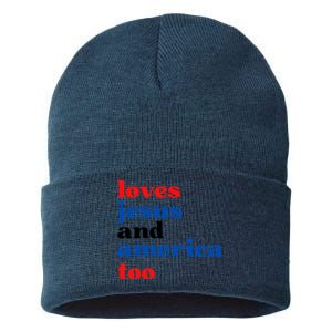 Loves Jesus And America Too 4th Of July Sustainable Knit Beanie