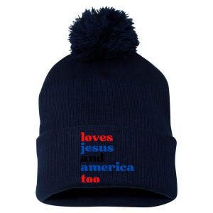 Loves Jesus And America Too 4th Of July Pom Pom 12in Knit Beanie