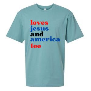 Loves Jesus And America Too 4th Of July Sueded Cloud Jersey T-Shirt