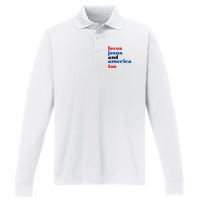 Loves Jesus And America Too 4th Of July Performance Long Sleeve Polo