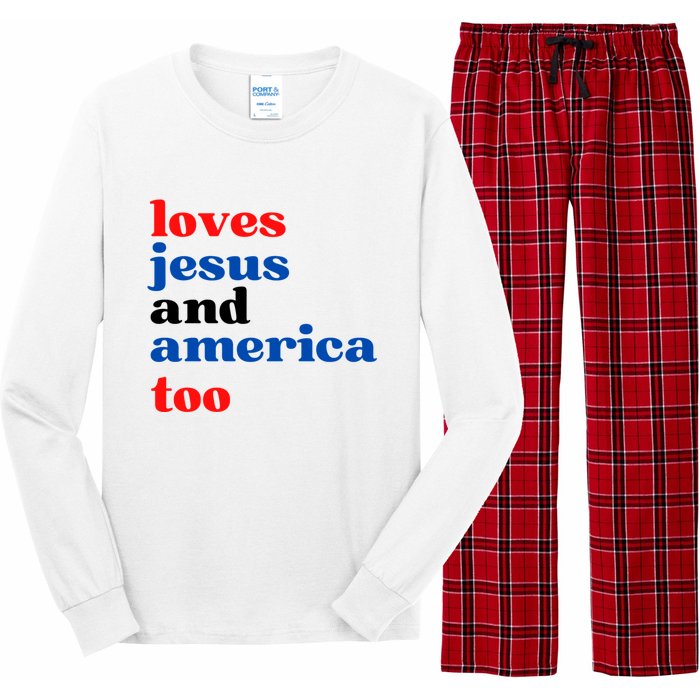 Loves Jesus And America Too 4th Of July Long Sleeve Pajama Set