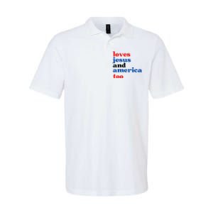 Loves Jesus And America Too 4th Of July Softstyle Adult Sport Polo