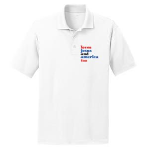 Loves Jesus And America Too 4th Of July PosiCharge RacerMesh Polo